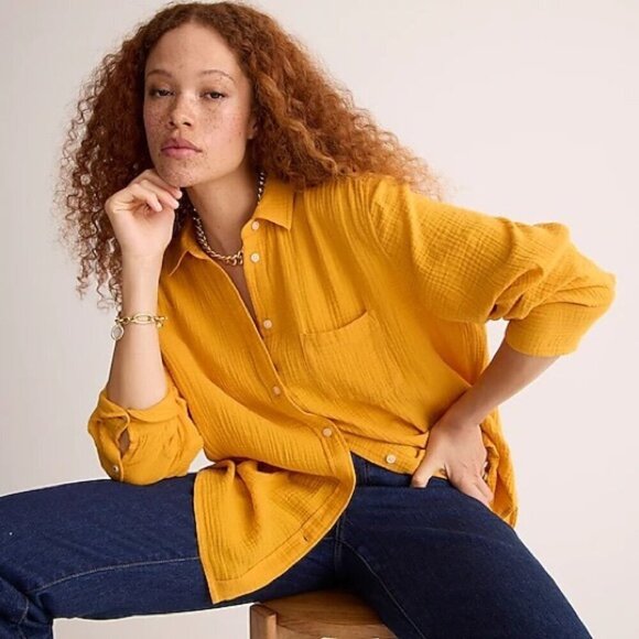 J. Crew Tops - J. Crew Yellow Garçon Classic Double-Gauze Button Down Shirt Size 0